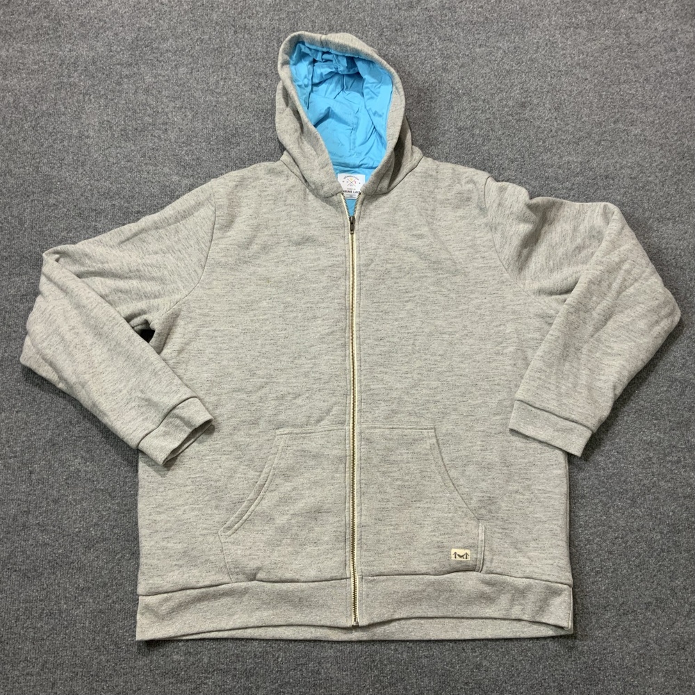 Marine Layer Hoodie Mens 2XL Gray Full Zip Blue Lined Knit Sweatshirt Pockets